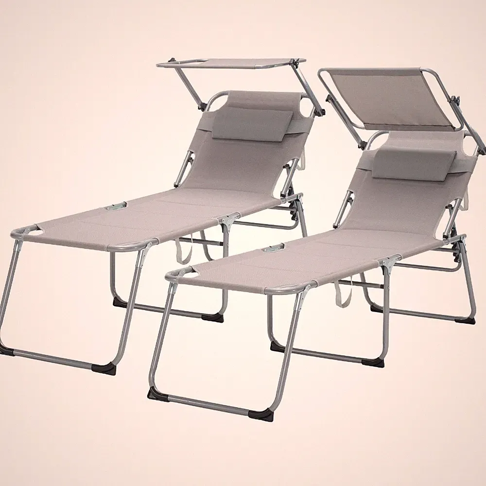 2pcs Folding Lounge Chair Pool Chair, Patio Sun Tanning Chair Outdoor Reclining