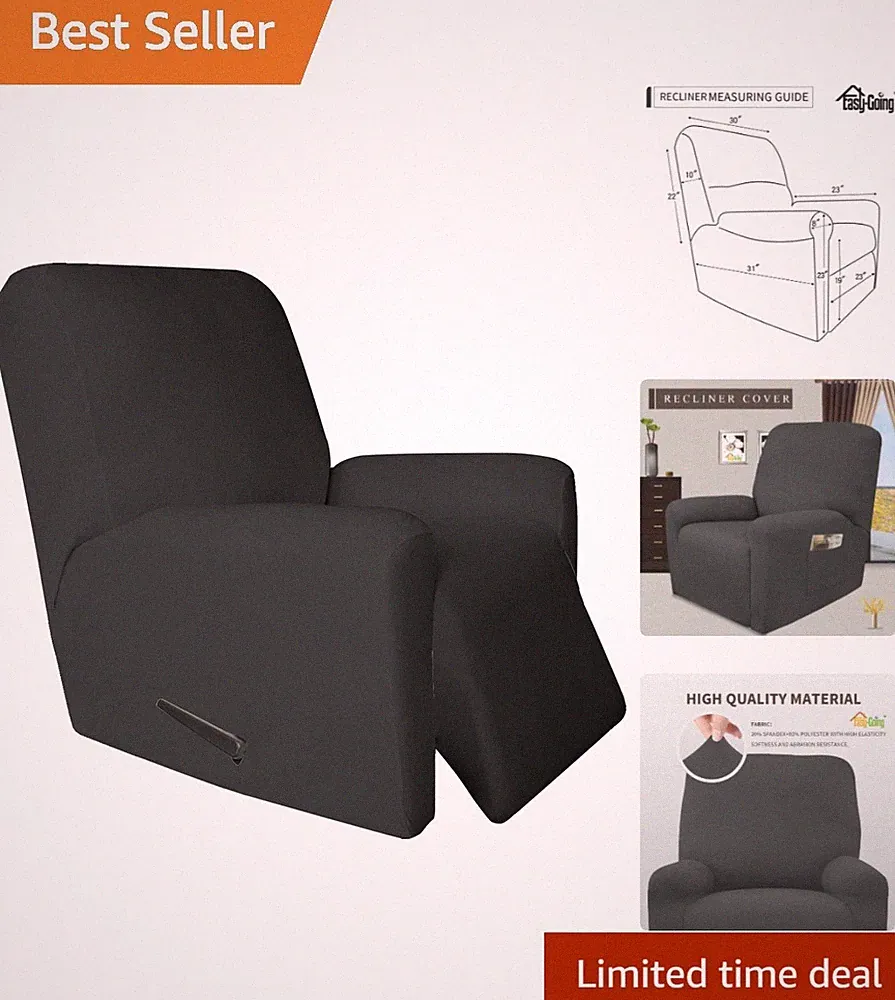 4-Piece Stretch Microfiber Recliner Slipcover - Dark Gray Soft Protector