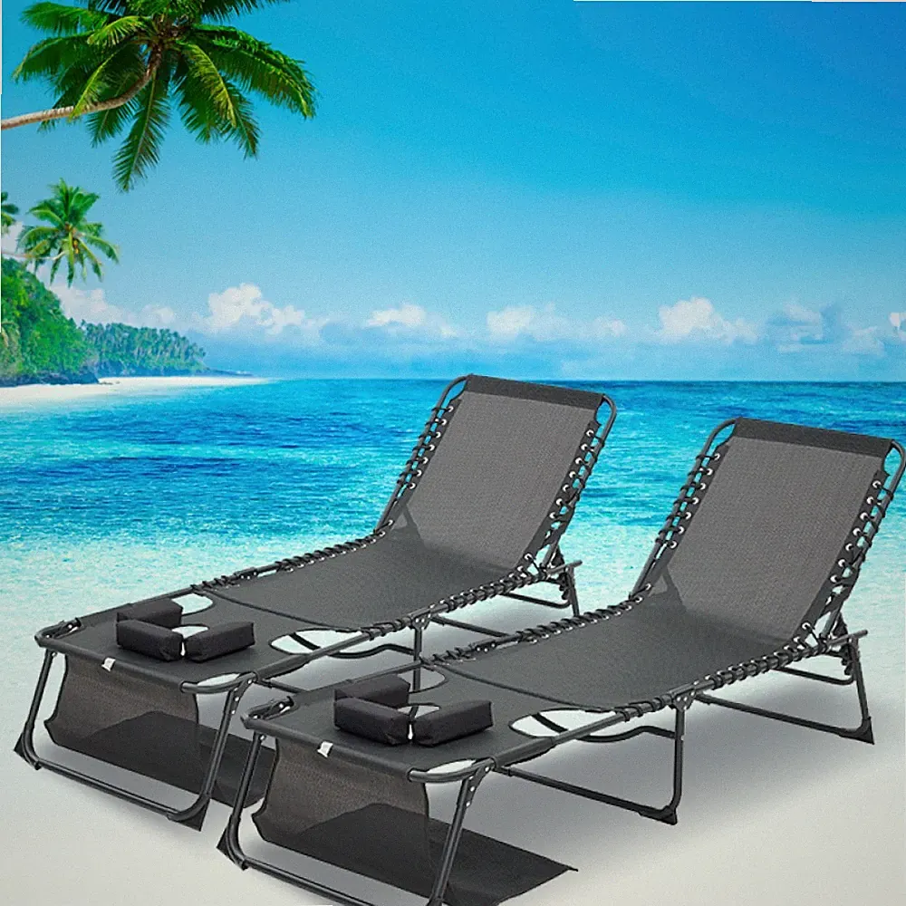 5-Position Face Down Chaise Chair, Foldable Tanning with Face Hole, Black 2P