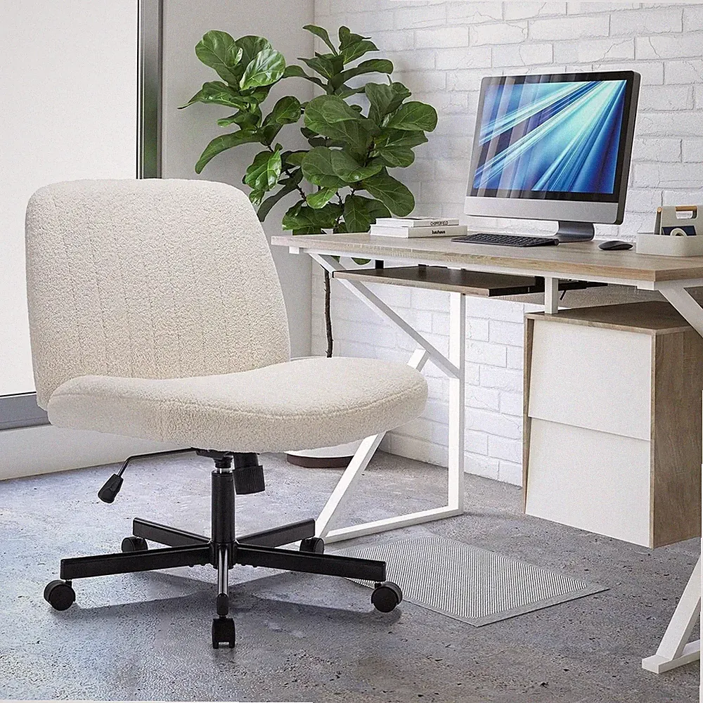 Armless Office Chair, Wide Fabric Seat, Cross-Leg Design, 115° Recline, 3