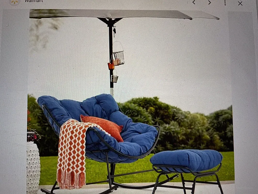 Casual Outdoor Rocking Chair with Ottoman Indoor Rocker Egg Recliner w/ Leg Rest