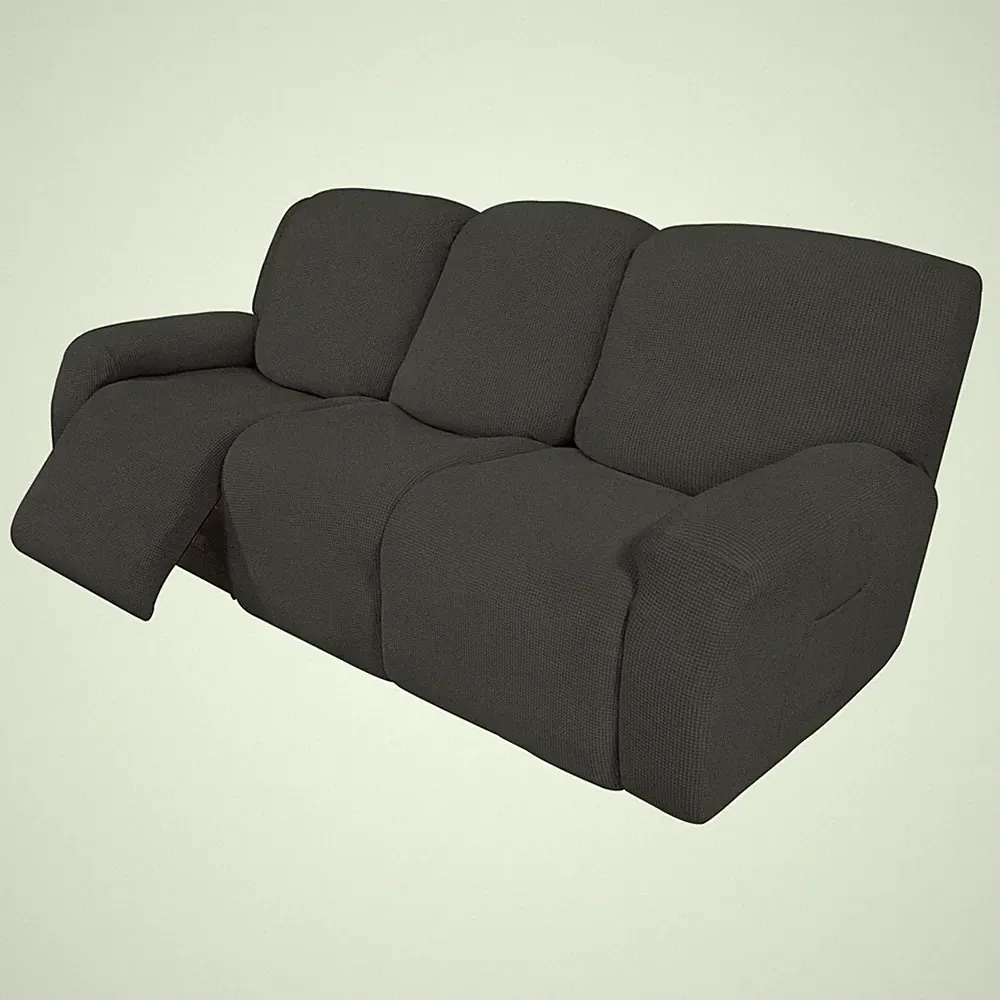 Easy-Going 8 Pieces Recliner Sofa Stretch Sofa, Dark Gray