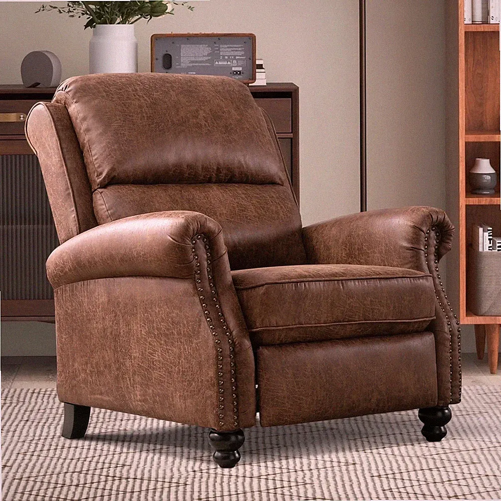 EBELLO Push Back Recliner Chair Studded Faux Leather Armchair for Living Room