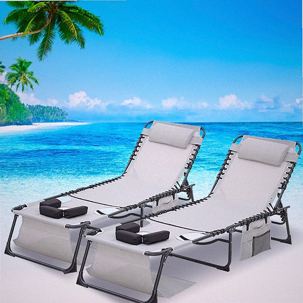Face Down Chaise Lounge, Foldable Tanning Chair with Arm Holes, Gray 2P
