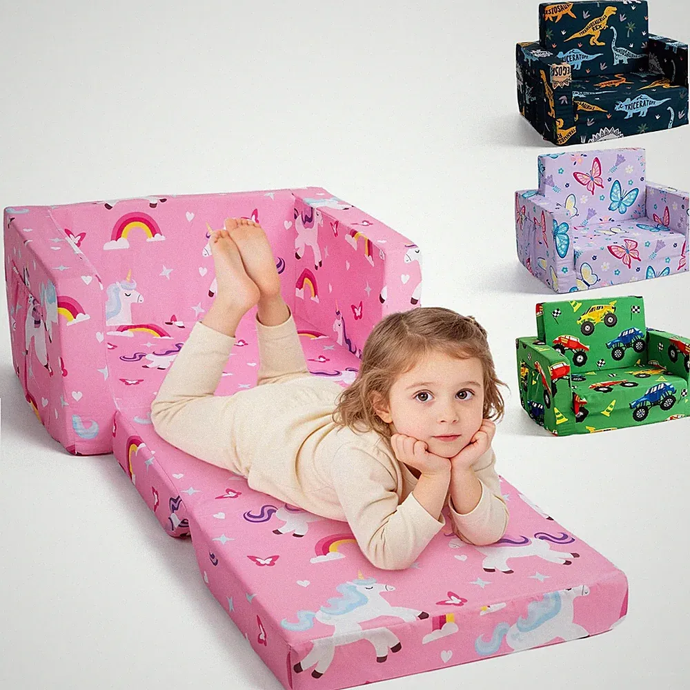 Foldable Couch, 30% More , 2-in-1 Comfy Sofa & Lounger for 1-3 Years Old Girl...