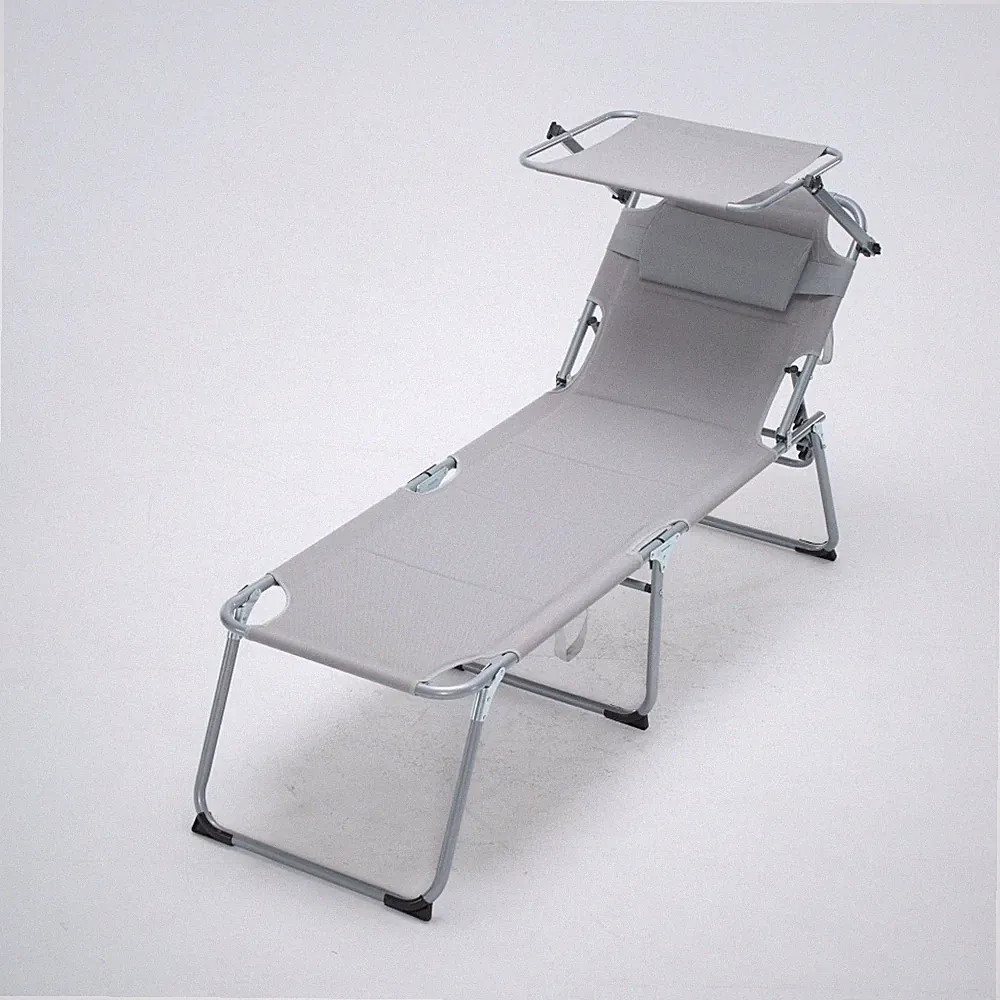 Outdoor Chaise Lounge Recliner with Canopy, Adjustable Back and Footrest