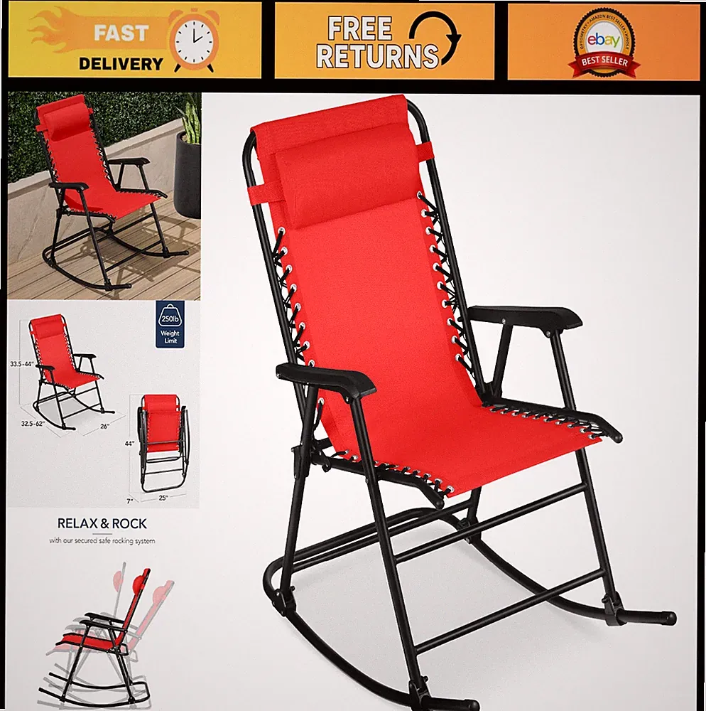 Outdoor Zero Gravity Rocking Chair - Folding Reclining Patio Lounge with Pillow