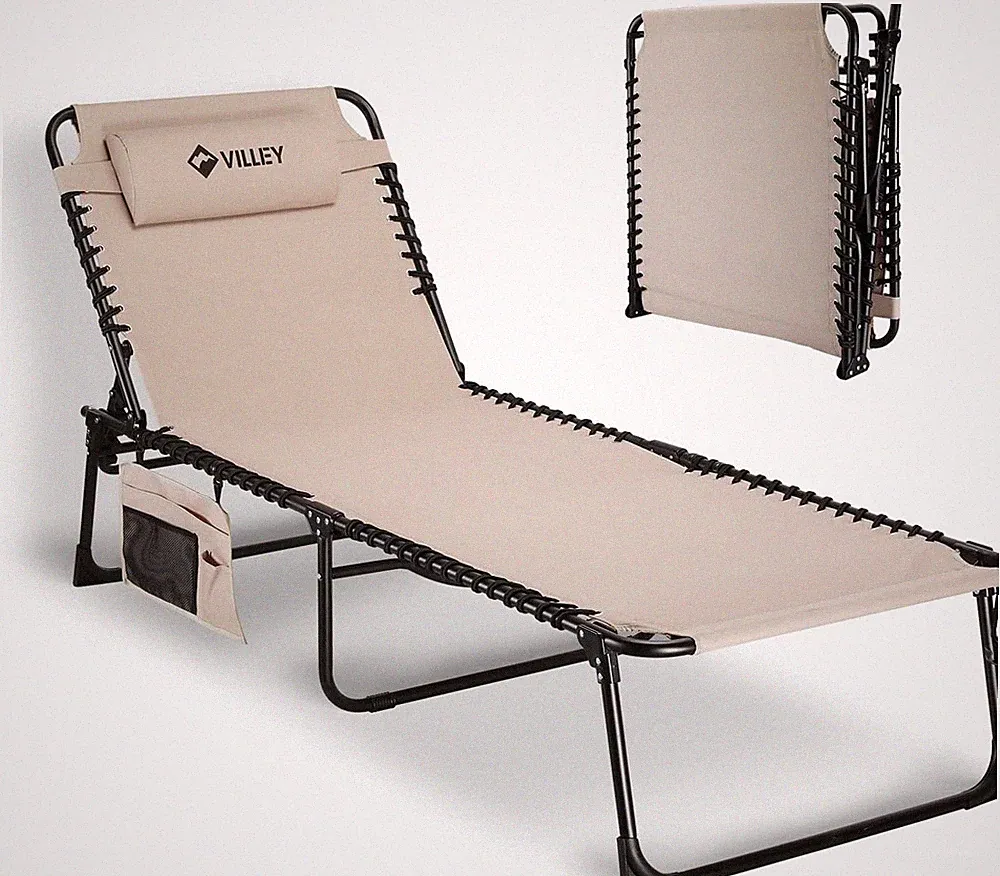 Oversize Folding Chaise Lounge Chair - 5 Positions for Beach, Patio, Camping