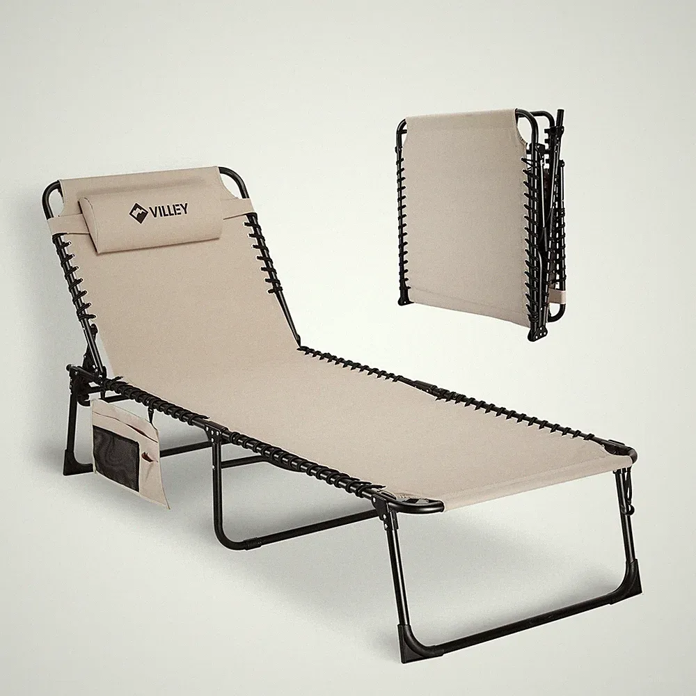 Oversized Chaise Lounge Chair, Heavy-Duty Folding Outdoor Lounge Chair with 5...