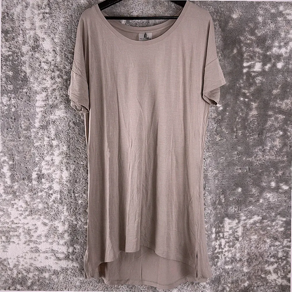 Recliner Size S Minimalist Mini Tunic Shirt Dress Gray Short Sleeve Pullover