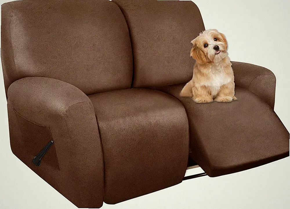 Stretch Recliner Loveseat Covers - Brown Leather-Like 2 Seater Protector